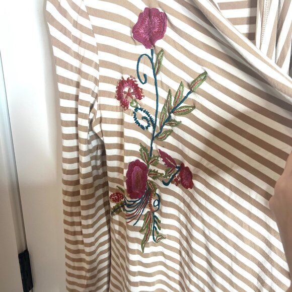 Soft Surroundings Striped Long-Lined Waterfall Cardigan Floral Embroidered Boho - Picture 3 of 6